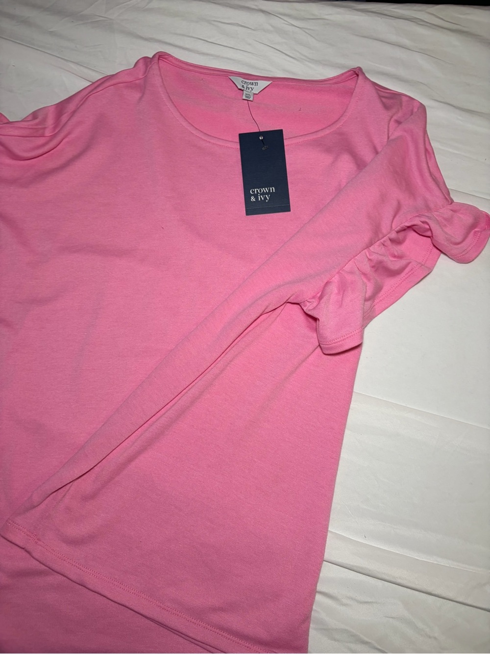 crown & ivy Bright Pink Long Sleeve Scoop Neck Top